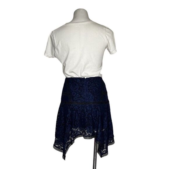 VERONICA BEARD Blue Skirt Floral Lace Overlay Uneven Hem Mini Size 2 - Picture 2 of 12
